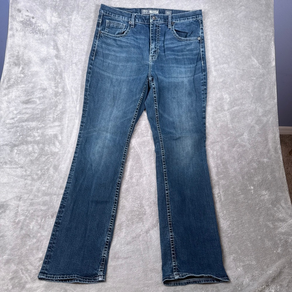 BKE Tyler Jeans Mens 36 Fits 34x32 Blue Straight Straight Medium Denim Whiskers